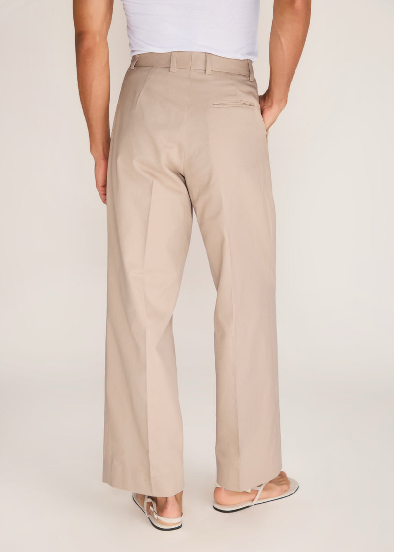 ROSANI The Unión trouser in sand dune - sand dune pleated cotton trouser, back view