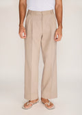 ROSANI The Unión trouser in sand dune - sand dune pleated cotton trouser, front view