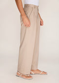 ROSANI The Unión trouser in sand dune - sand dune pleated cotton trouser, side view