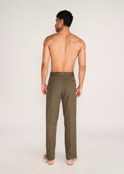 ROSANI The Unión trouser in deep olive - deep olive pleated cotton trouser, back view