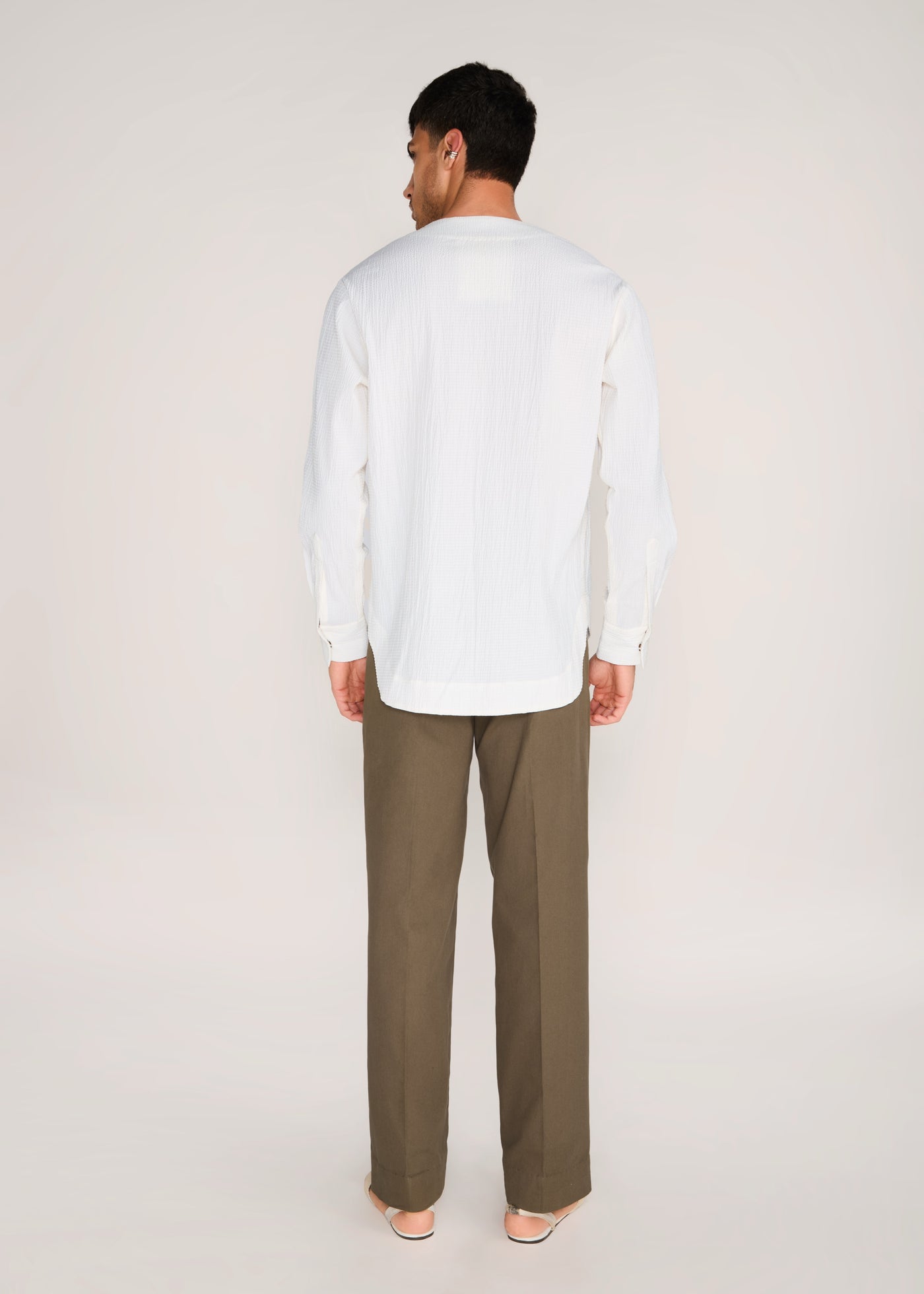 ROSANI The Unione shirt in ivory - ivory crushed cotton round-neck long-sleeve shirt, back view