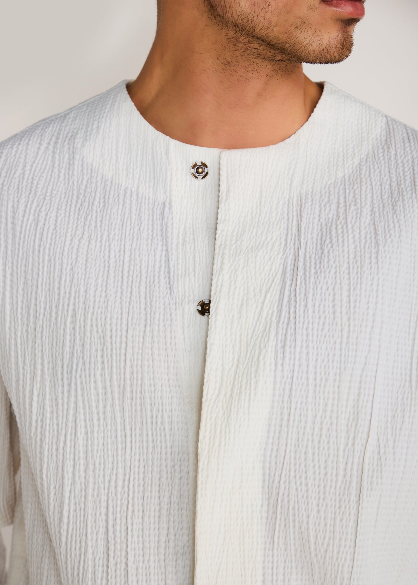 ROSANI The Unione shirt in ivory - ivory crushed cotton round-neck long-sleeve shirt, craft detail