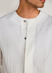 ROSANI The Unione shirt in ivory - ivory crushed cotton round-neck long-sleeve shirt, craft detail