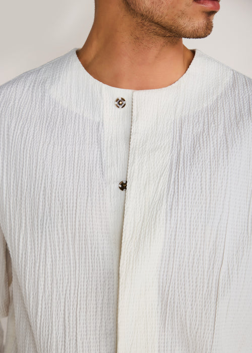 ROSANI The Unione shirt in ivory - ivory crushed cotton round-neck long-sleeve shirt, craft detail