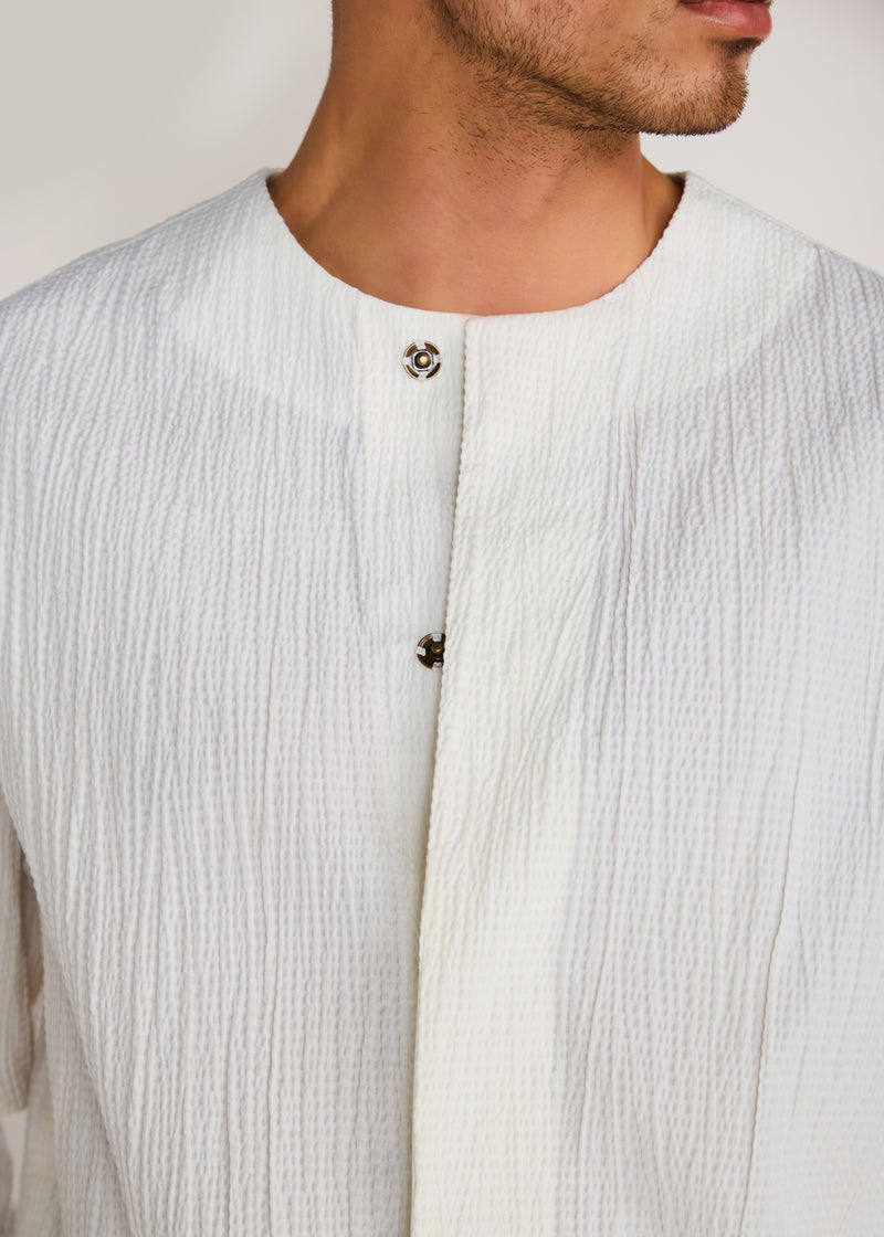 ROSANI The Unione shirt in ivory - ivory crushed cotton round-neck long-sleeve shirt, craft detail