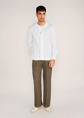 ROSANI The Unione shirt in ivory - ivory crushed cotton round-neck long-sleeve shirt, front view