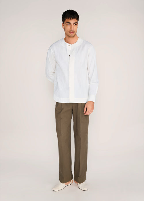 ROSANI The Unione shirt in ivory - ivory crushed cotton round-neck long-sleeve shirt, front view