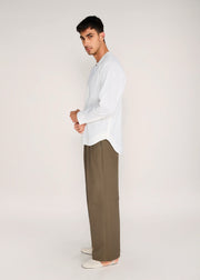ROSANI The Unione shirt in ivory - ivory crushed cotton round-neck long-sleeve shirt, side view