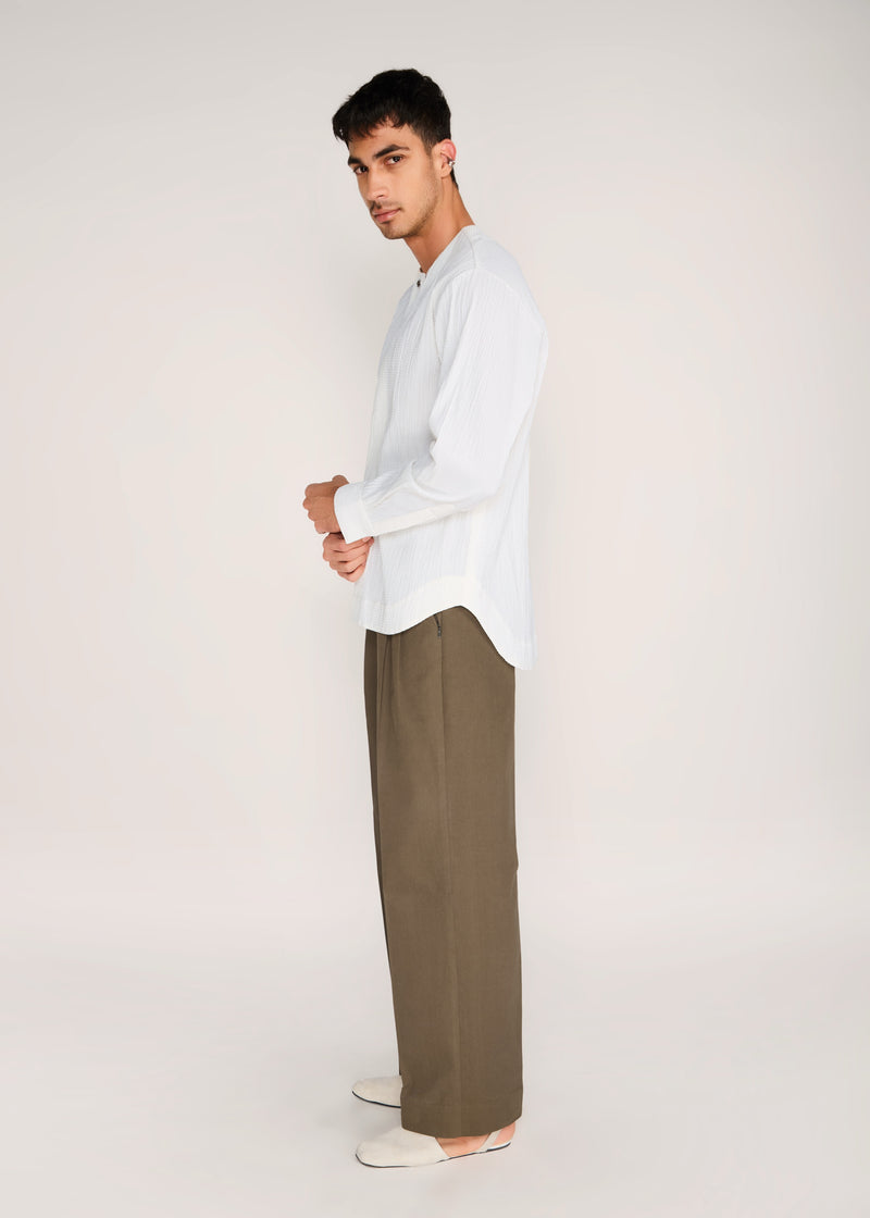 ROSANI The Unione shirt in ivory - ivory crushed cotton round-neck long-sleeve shirt, side view