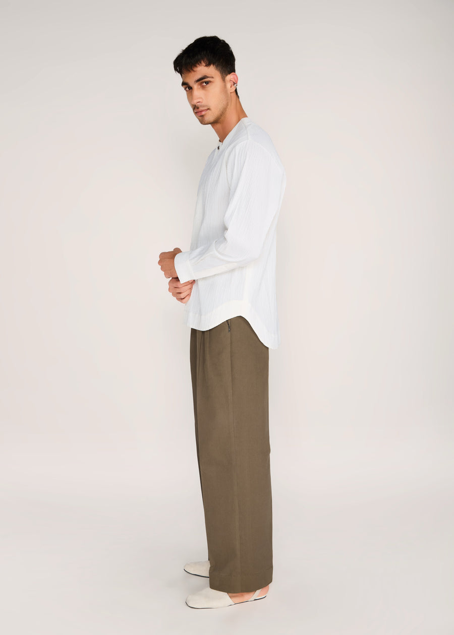 ROSANI The Unione shirt in ivory - ivory crushed cotton round-neck long-sleeve shirt, side view