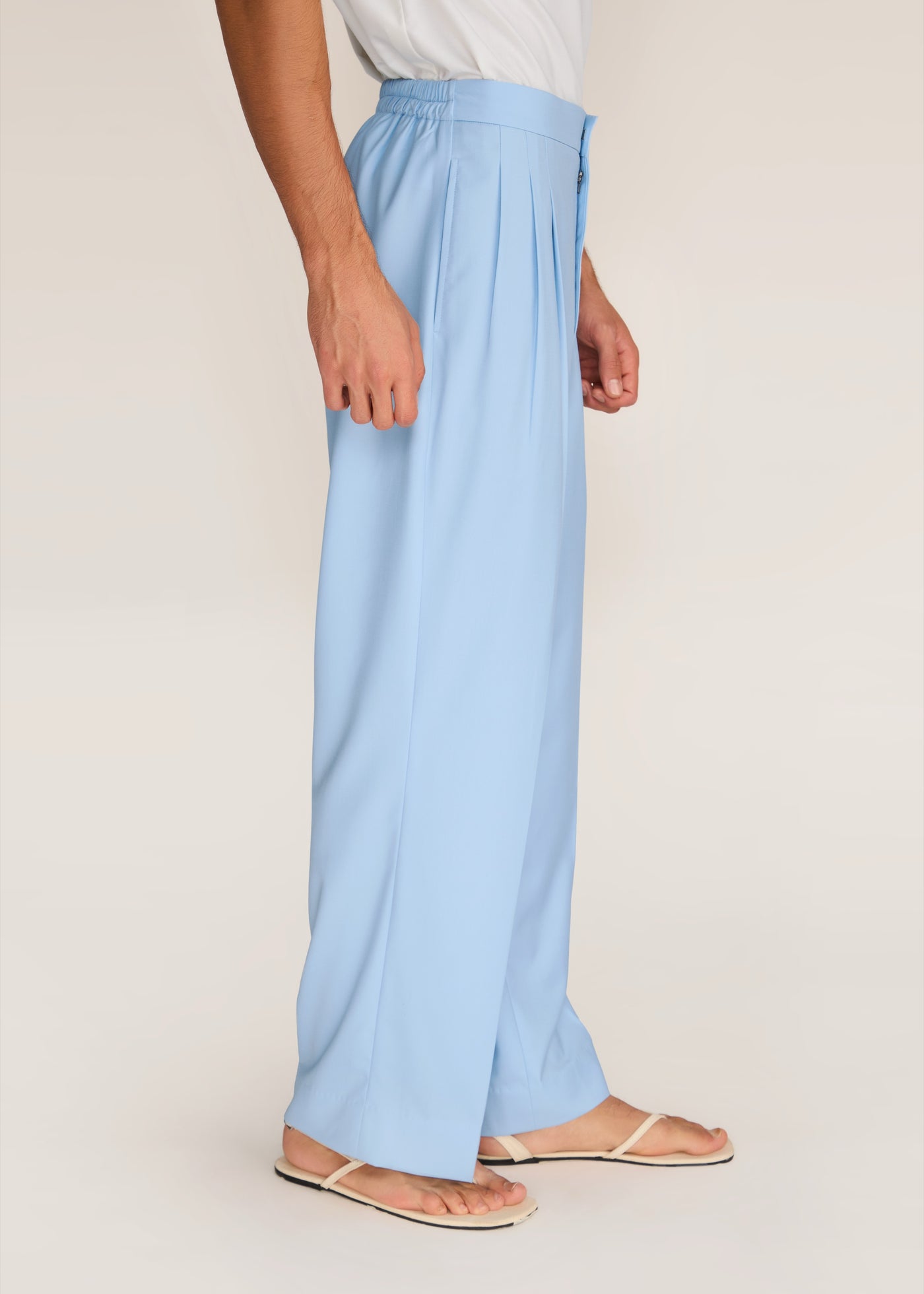 ROSANI The Unisono trouser in light cerulean - light cerulean pleated suiting trouser, side view