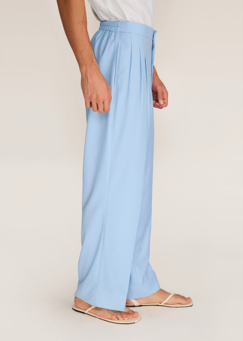 ROSANI The Unisono trouser in light cerulean - light cerulean pleated suiting trouser, side view