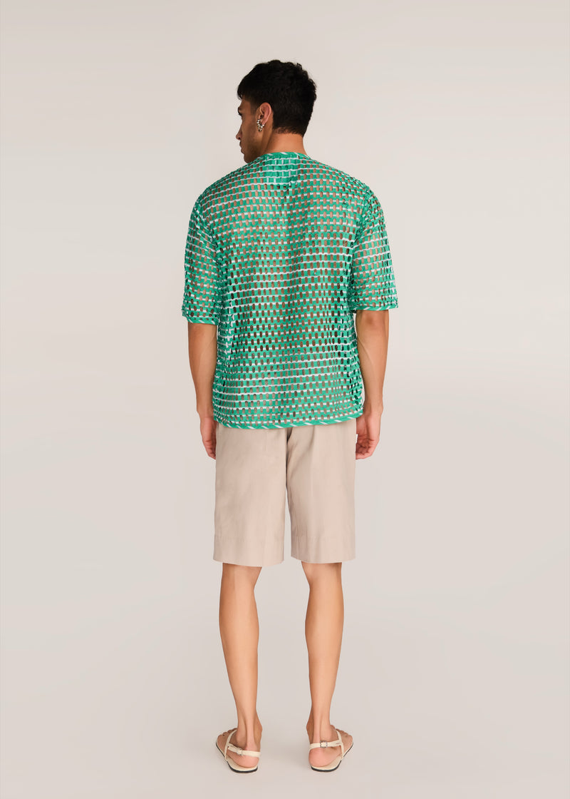 ROSANI The Unitas t-shirt in shamrock - shamrock cotton laser-cut striped t-shirt, back view