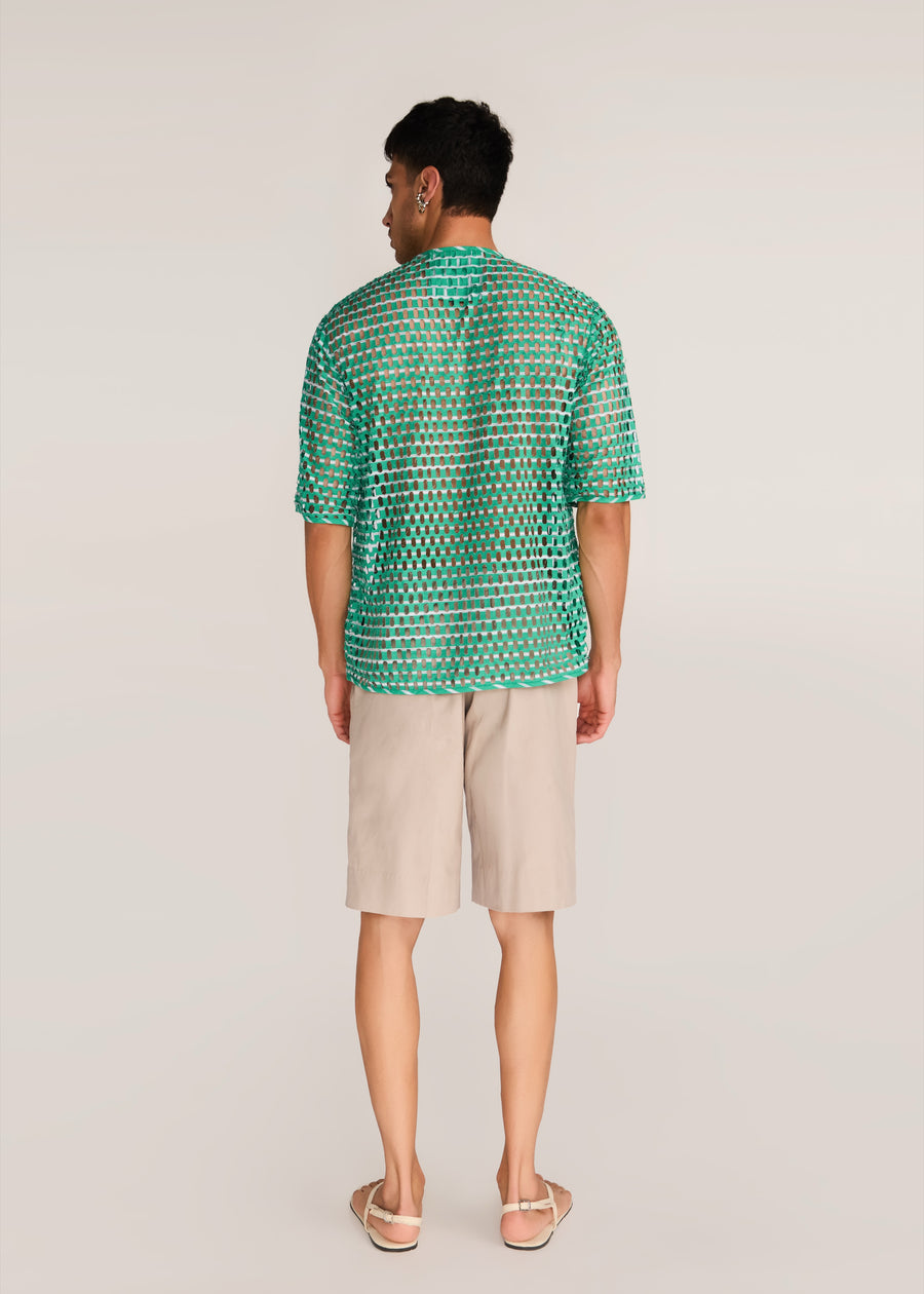 ROSANI The Unitas t-shirt in shamrock - shamrock cotton laser-cut striped t-shirt, back view