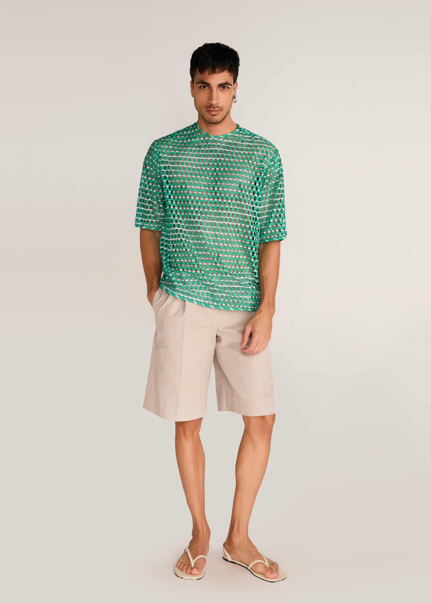 ROSANI The Unitas t-shirt in shamrock - shamrock cotton laser-cut striped t-shirt, front view