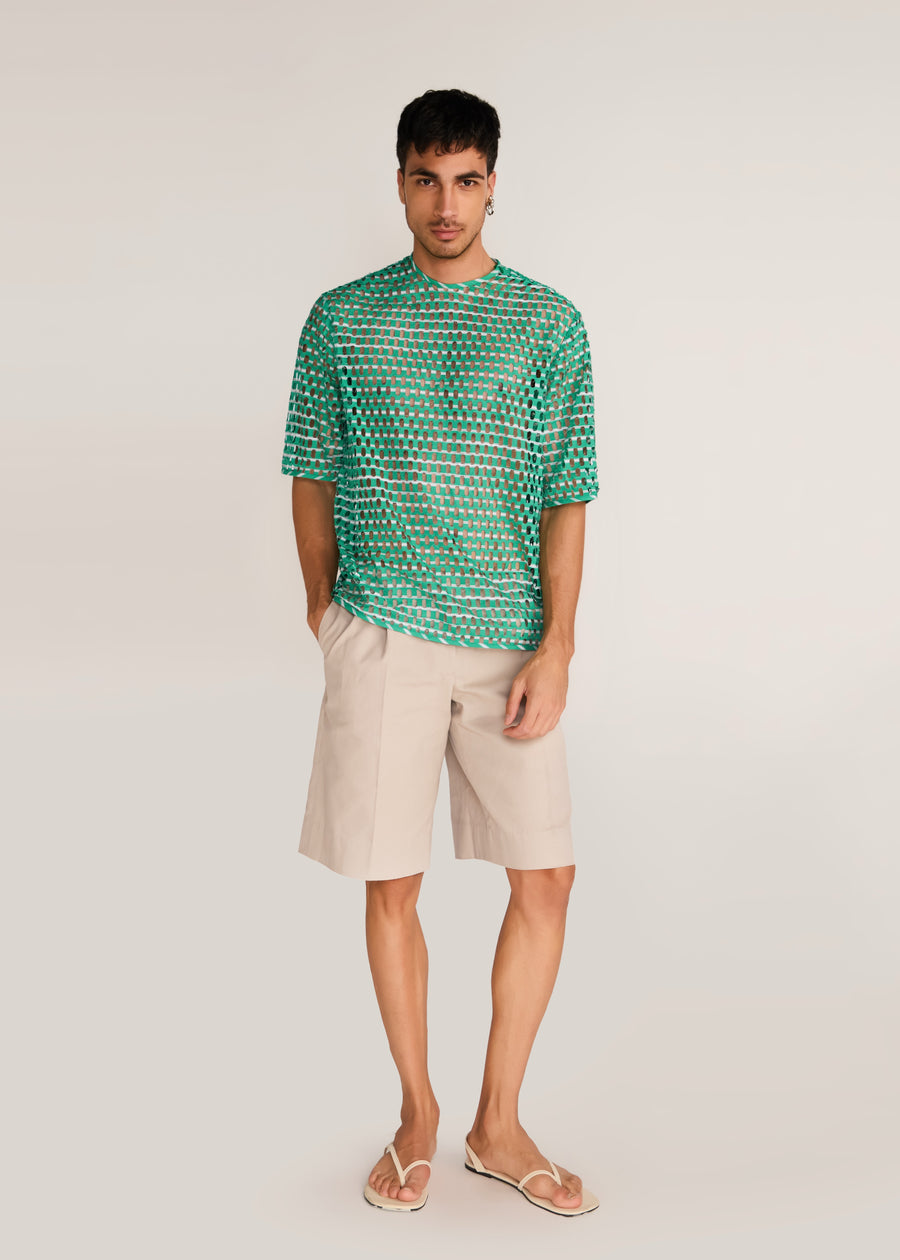 ROSANI The Unitas t-shirt in shamrock - shamrock cotton laser-cut striped t-shirt, front view