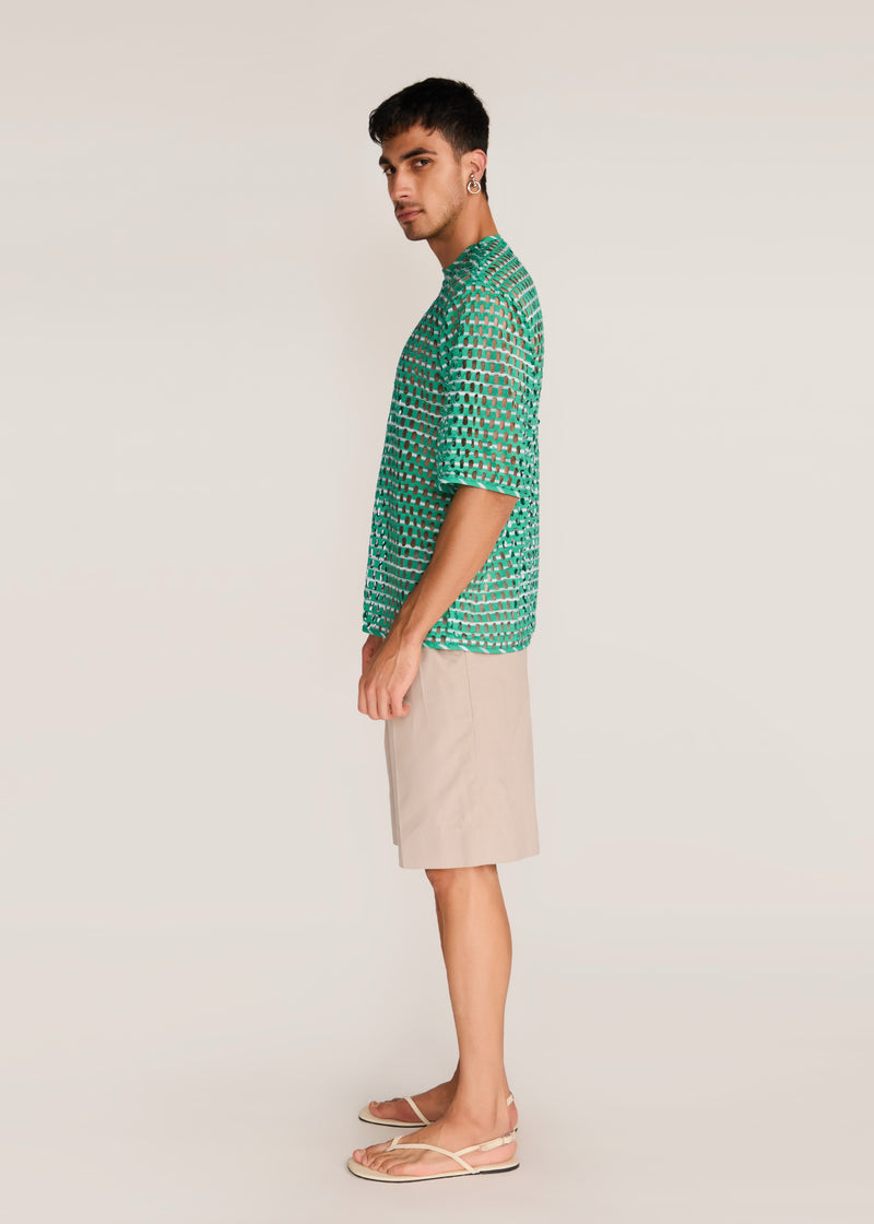 ROSANI The Unitas t-shirt in shamrock - shamrock cotton laser-cut striped t-shirt, side view
