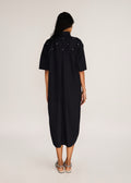 ROSANI The Verge dress in black - black cotton poplin chrome-element midi dress, back view