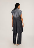 ROSANI The Vergenza shirt in charcoal - charcoal dual-tone long shirt with embellished insert, back view