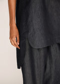 ROSANI The Vergenza shirt in charcoal - charcoal dual-tone long shirt with embellished insert, craft detail, alternate angle