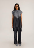 ROSANI The Vergenza shirt in charcoal - charcoal dual-tone long shirt with embellished insert, front view