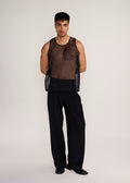 ROSANI The Verra vest in black - black organza viscose gunji vest, front view