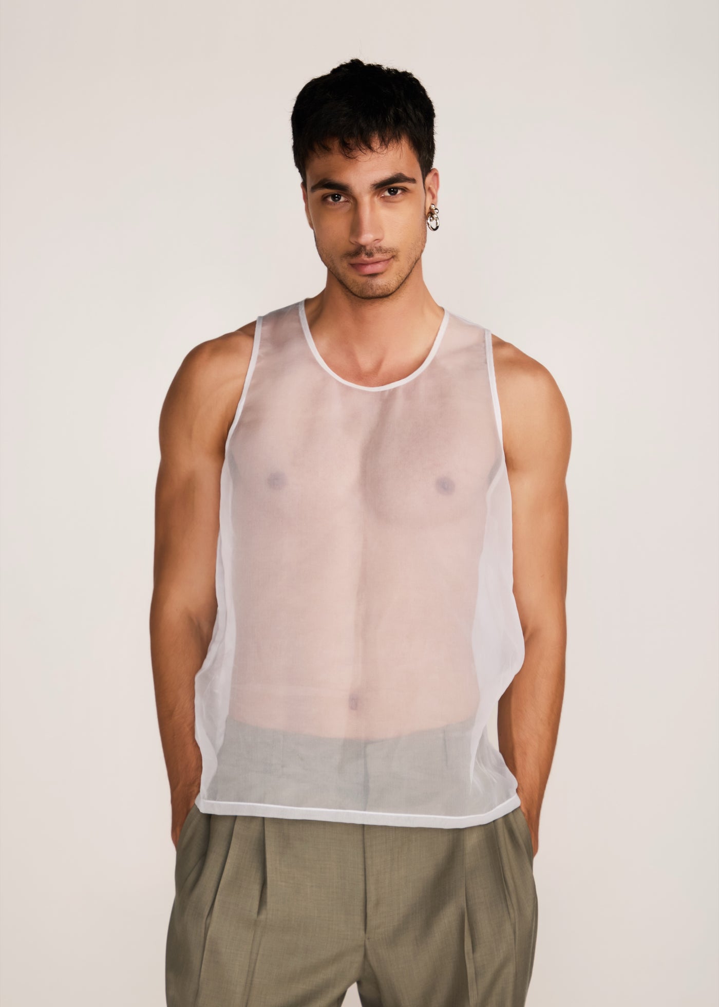 ROSANI The Verra vest in white - white organza viscose gunji vest, front view