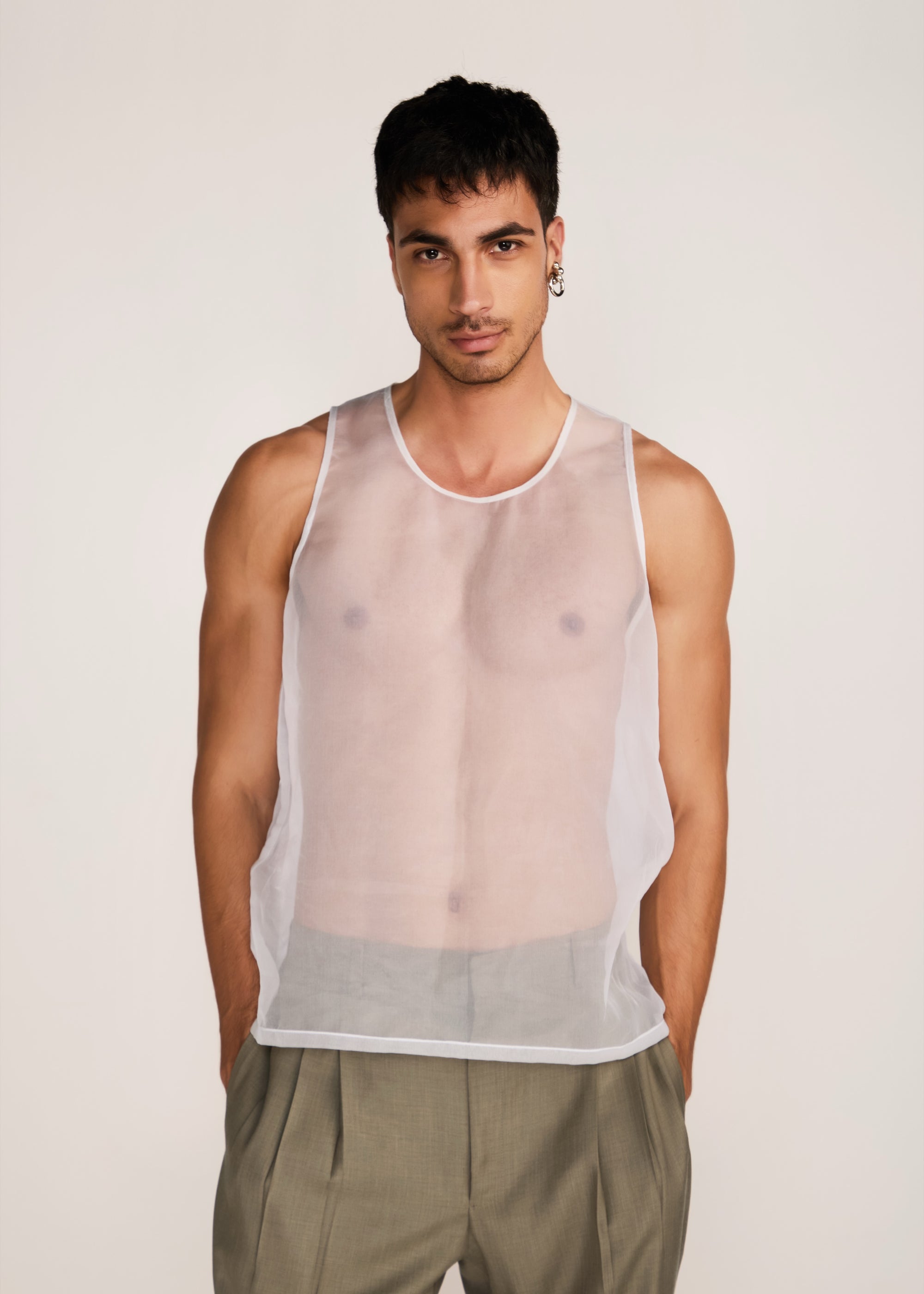 ROSANI The Verra vest in white - white organza viscose gunji vest, front view