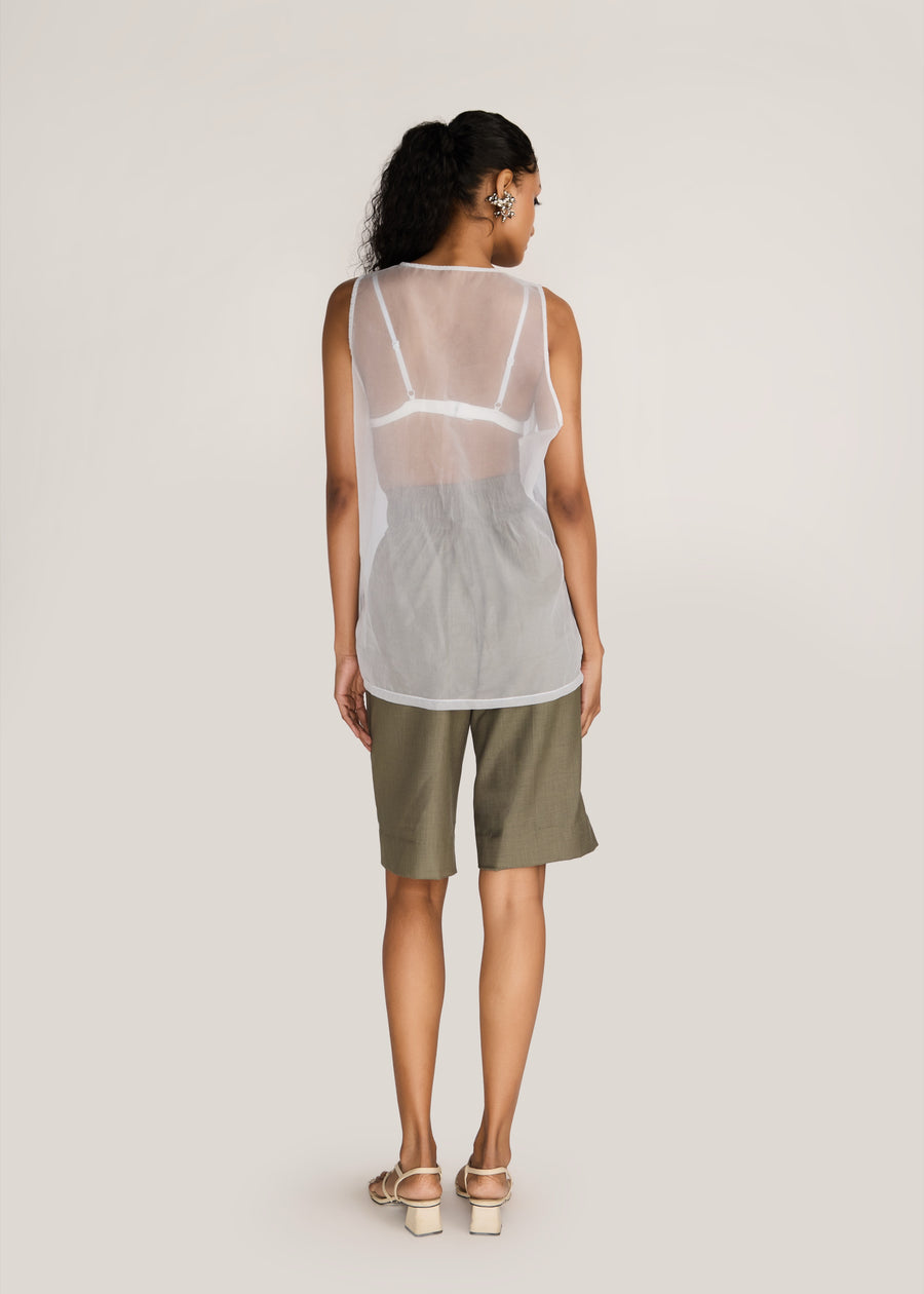 ROSANI The Verra vest in white - white organza viscose gunji vest, back view