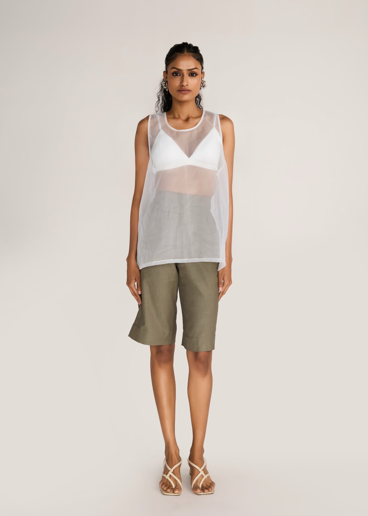 ROSANI The Verra vest in white - white organza viscose gunji vest, front view