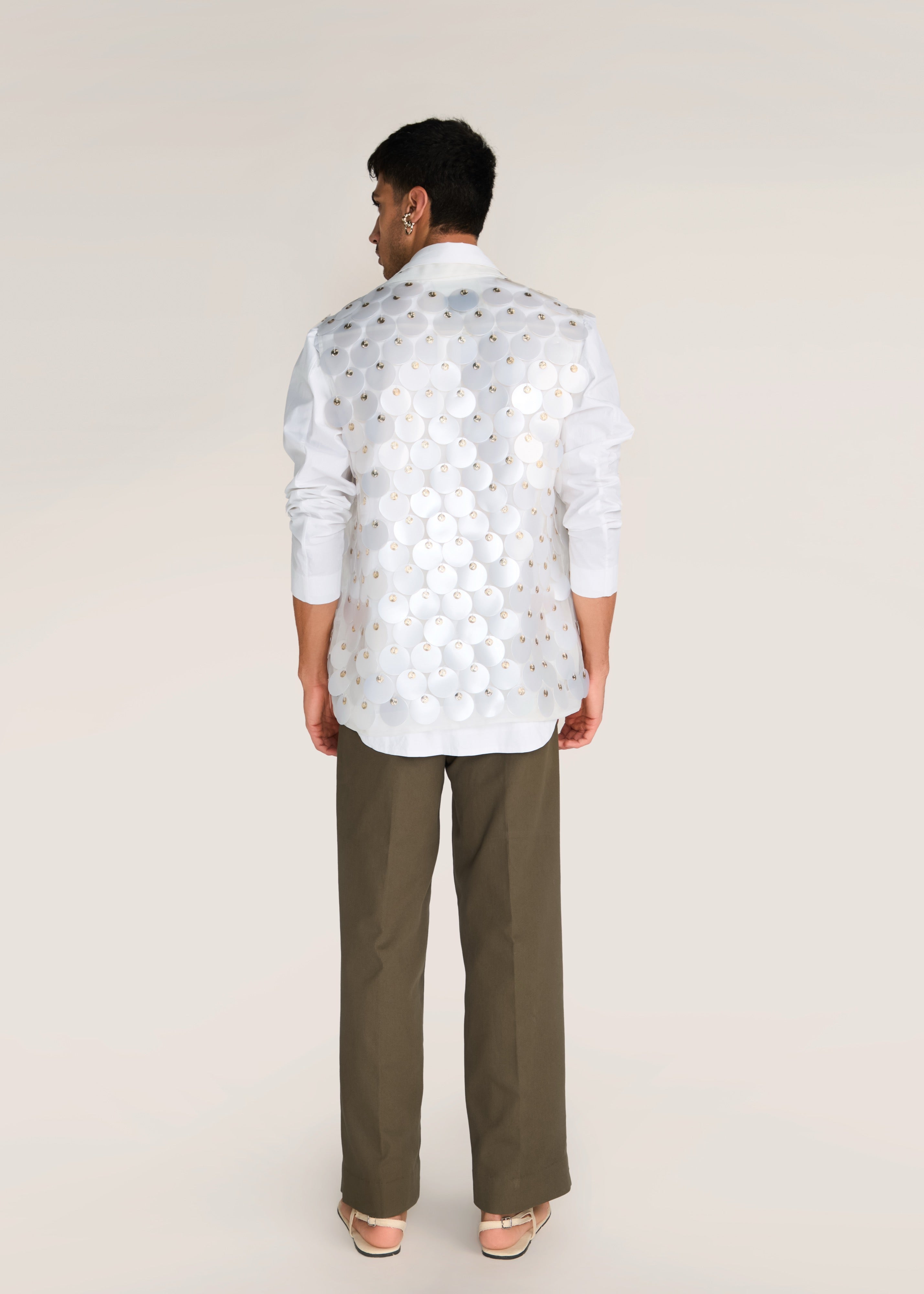 ROSANI The Yugma vest in pearl - pearl chandelier-embellished viscose vest, back view