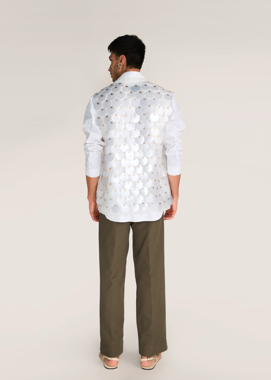 ROSANI The Yugma vest in pearl - pearl chandelier-embellished viscose vest, back view