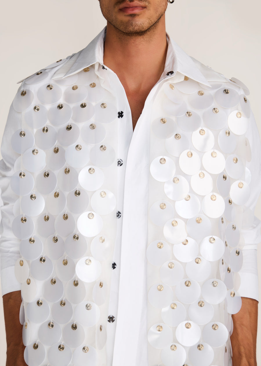 ROSANI The Yugma vest in pearl - pearl chandelier-embellished viscose vest, craft detail
