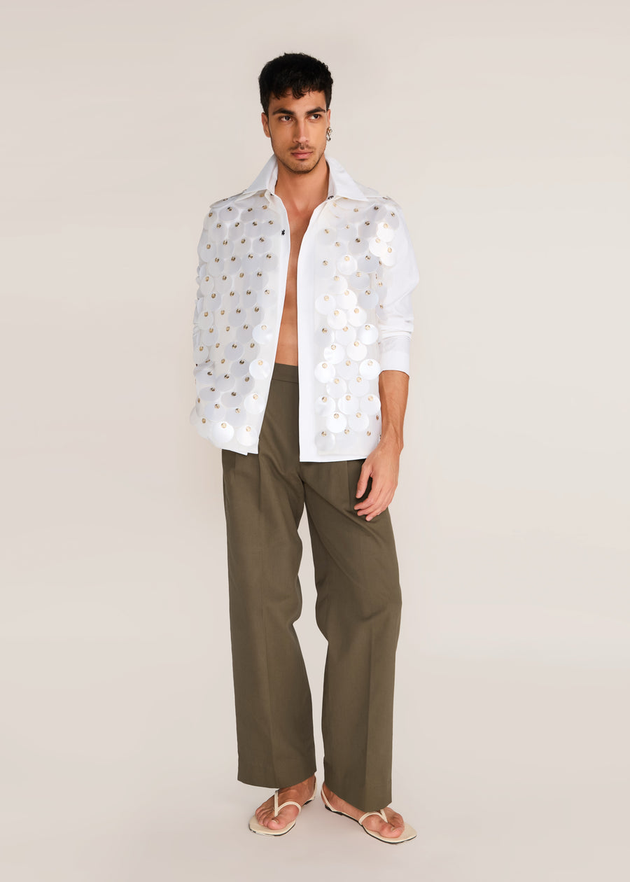 ROSANI The Yugma vest in pearl - pearl chandelier-embellished viscose vest, front view, alternate angle