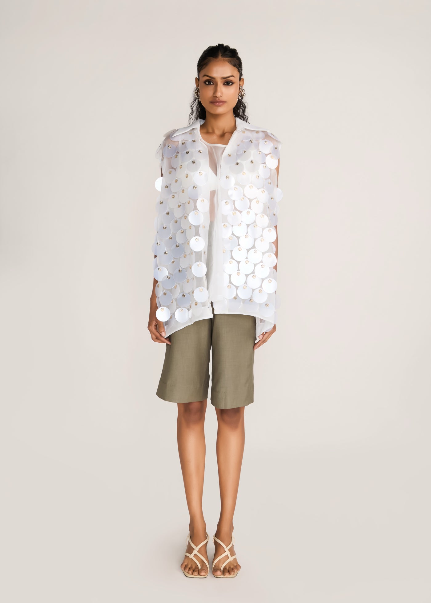 ROSANI The Yugma vest in pearl - pearl chandelier double-disc hand-embroidered vest, front view