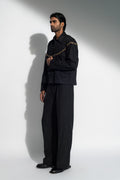 ROSANI The Hawthorn jacket in black - light embellished cotton jacket with necklace-inspired metal detailing and relaxed straight fit, side view