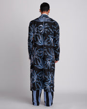 ROSANI The Noah coat in black. Back view showing full hand cutwork and thread embroidery surface. ANIMA and ANIMUS collection.