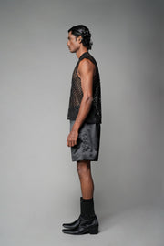 ROSANI The Void t-shirt in black - laser-cut suiting sleeveless vest, side view
