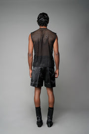 ROSANI The Void t-shirt in black - laser-cut suiting sleeveless vest, back view