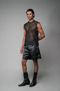 ROSANI The Void t-shirt in black - laser-cut suiting sleeveless vest, front side view